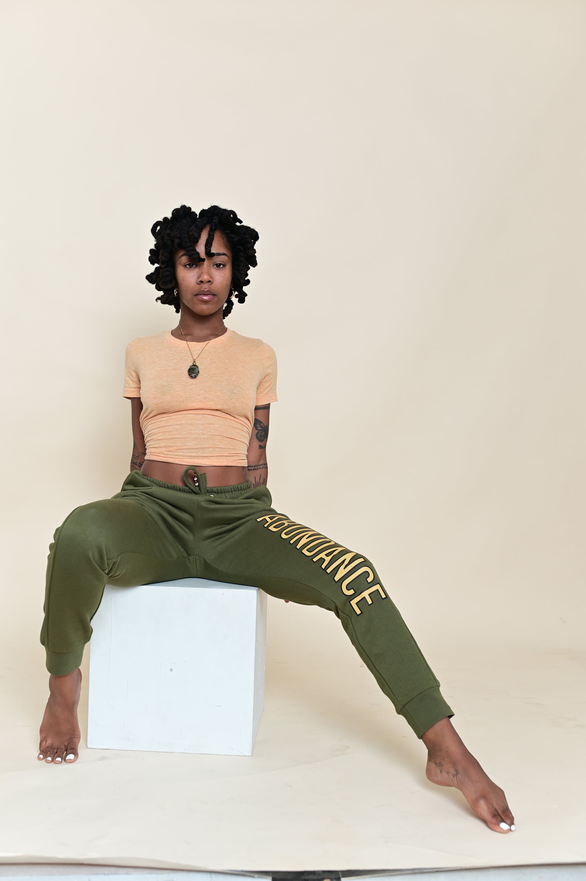 “Ladies Yoga Fitted Jogger” Olive/Gold