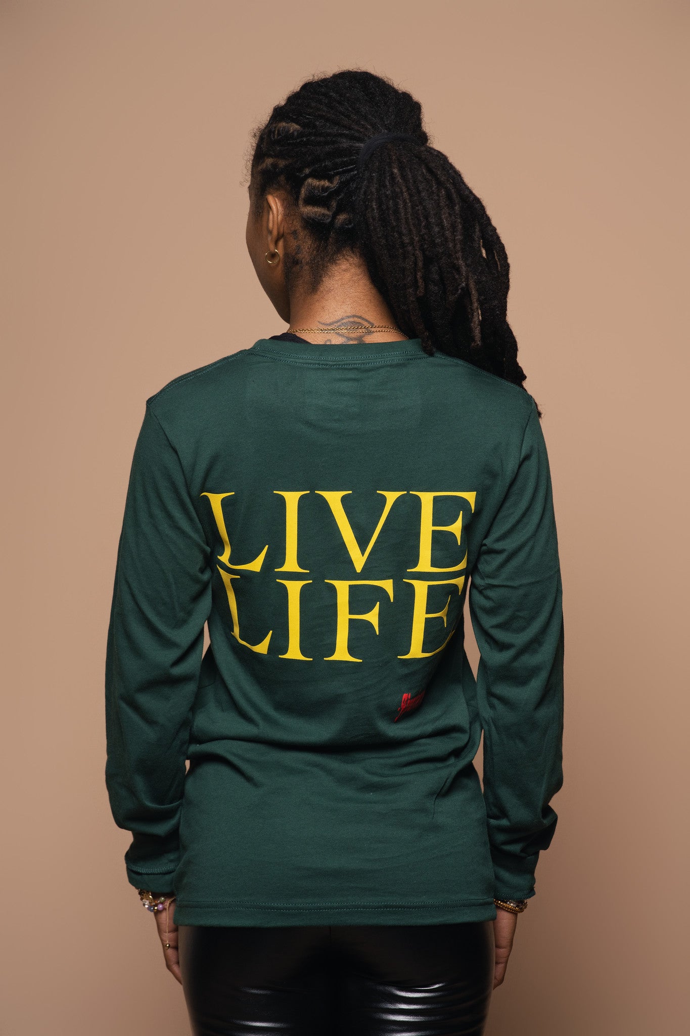 “LOVE LIVE LIFE” Long Sleeve Tee Forest Green/ Yellow/Red